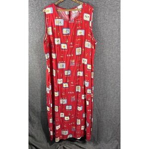 Women's Plus Size 22 Red Sleeveless Maxi Dress Colorful Beach Resort Travel